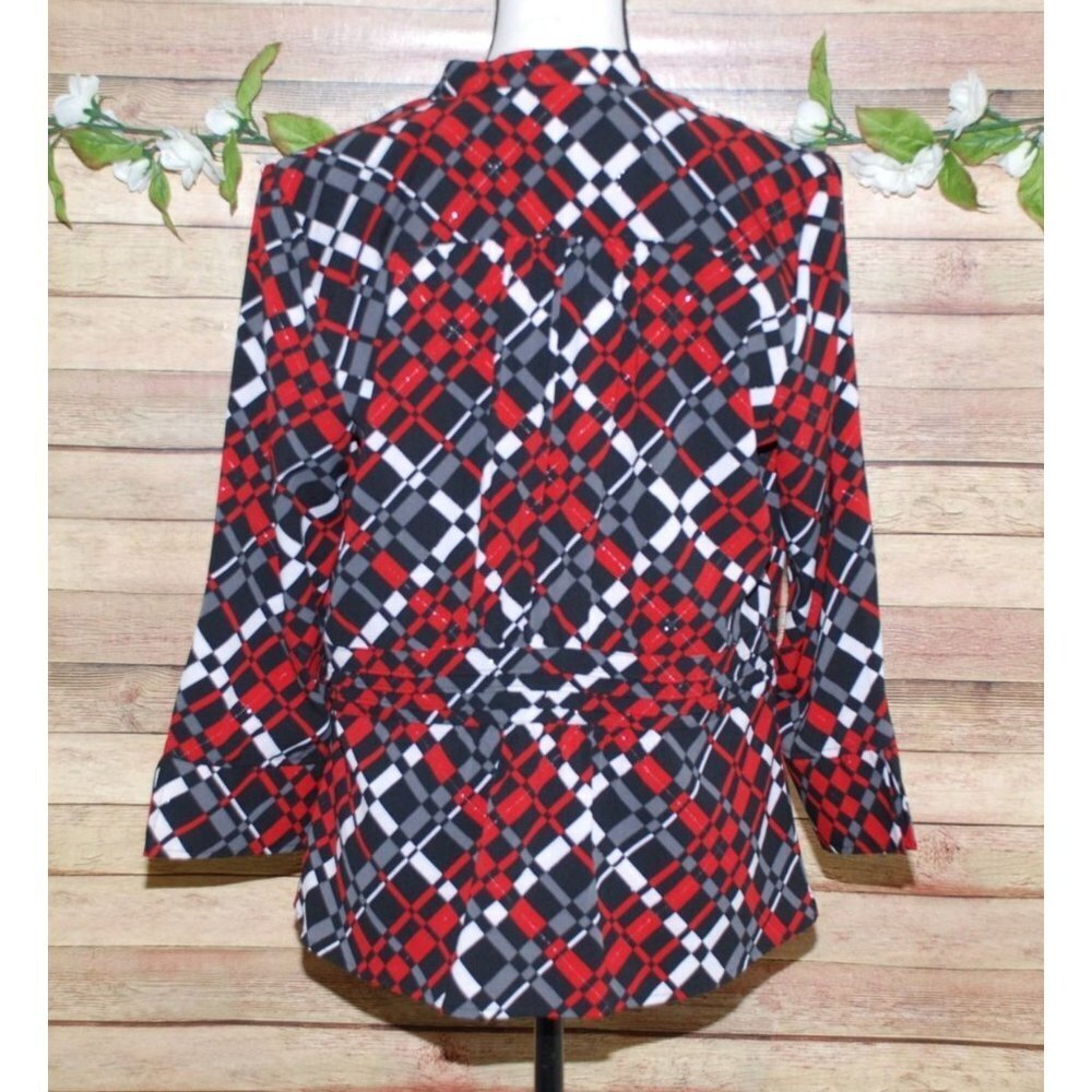 Covington Red Argyle Pattern Button Up Blouse Siz… - image 5
